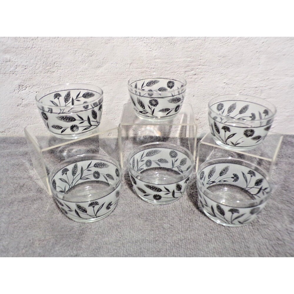 Vintage Glass Libbey Dessert Cups Frosted Wheat Set of 6 Beautiful!